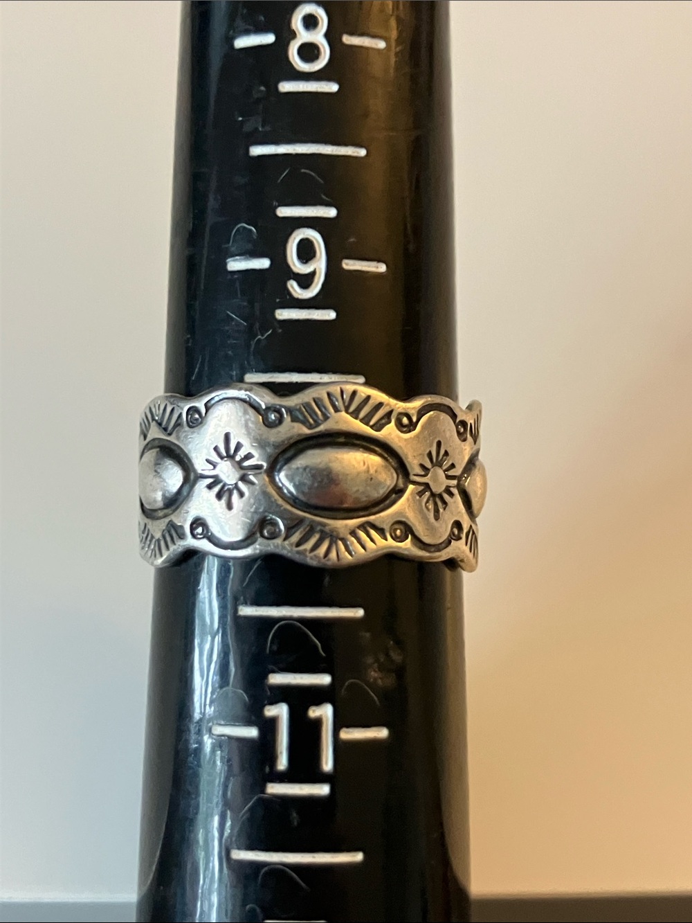 Hand-Stamped vintage Shube Sterling Silver Patterned Band Ring